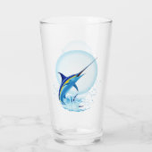 Blauer Marlin springt aus dem Ozean Glas (Rückseite)