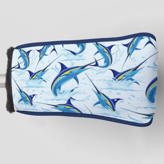 Blauer Marlin springt aus dem Ozean Golf Headcover (Vorderseite)