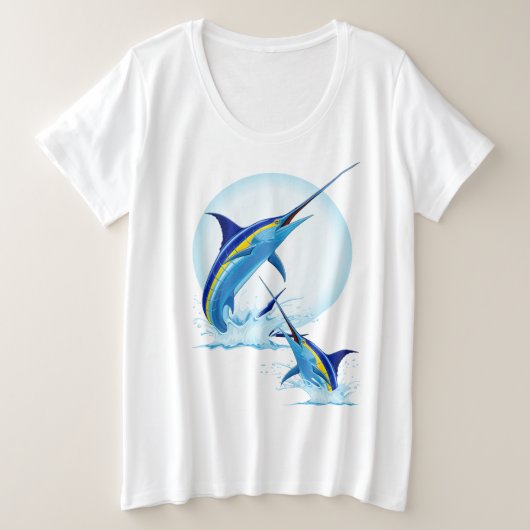 Blauer Marlin springt aus dem Ozean Große Größe T-Shirt (Design vorne)
