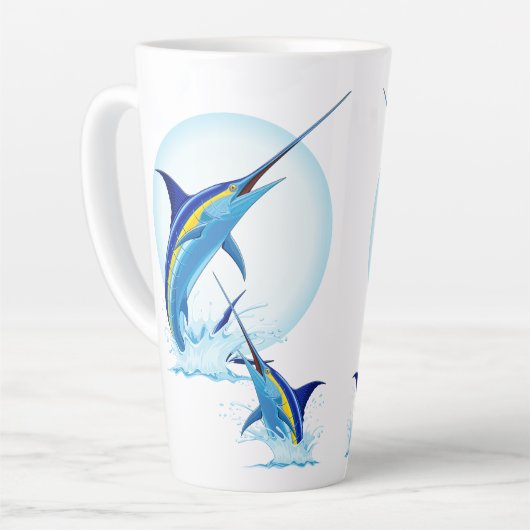 Blauer Marlin springt aus dem Ozean Milchtasse (Linke Ecke)