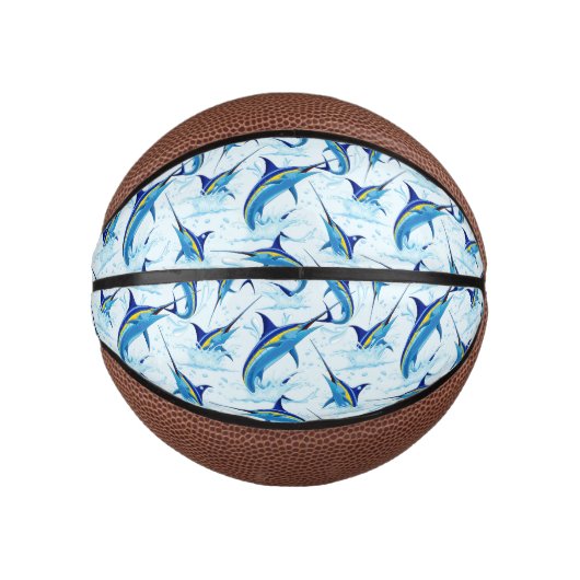 Blauer Marlin springt aus dem Ozean Mini Basketball (Vorderseite)