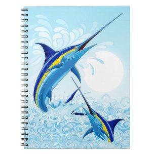 Blauer Marlin springt aus dem Ozean Notizblock