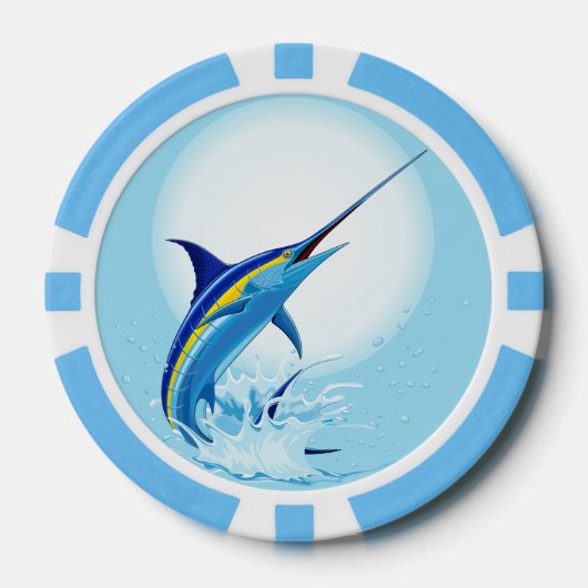 Blauer Marlin springt aus dem Ozean Pokerchips (Vorderseite)