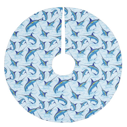 Blauer Marlin springt aus dem Ozean Polyester Weihnachtsbaumdecke (Vorderseite)