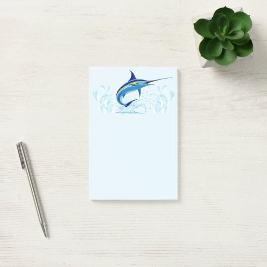 Blauer Marlin springt aus dem Ozean Post-it Klebezettel (Büro)
