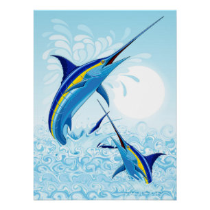 Blauer Marlin springt aus dem Ozean Poster