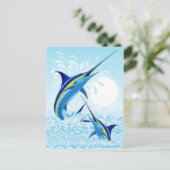 Blauer Marlin springt aus dem Ozean Postkarte (Stehend Vorderseite)
