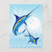 Blauer Marlin springt aus dem Ozean Postkarte (Vorderseite)