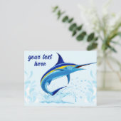 Blauer Marlin springt aus dem Ozean Postkarte (Stehend Vorderseite)