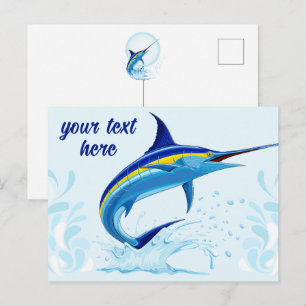 Blauer Marlin springt aus dem Ozean Postkarte