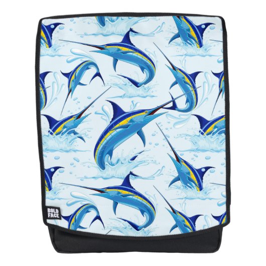 Blauer Marlin springt aus dem Ozean Rucksack (Vorderseite)