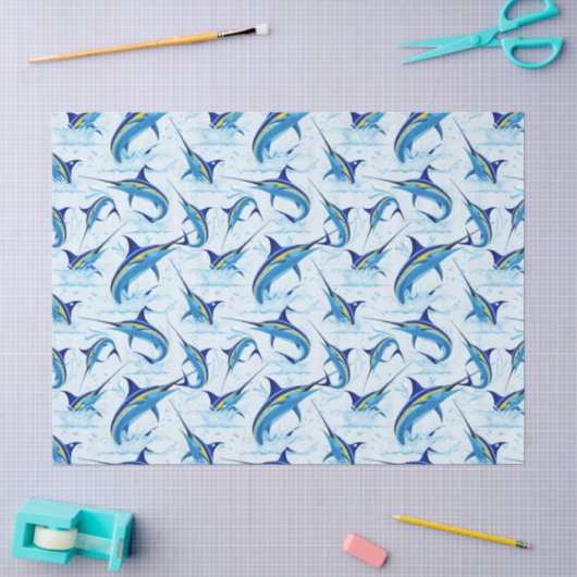 Blauer Marlin springt aus dem Ozean Seidenpapier (Basteln)