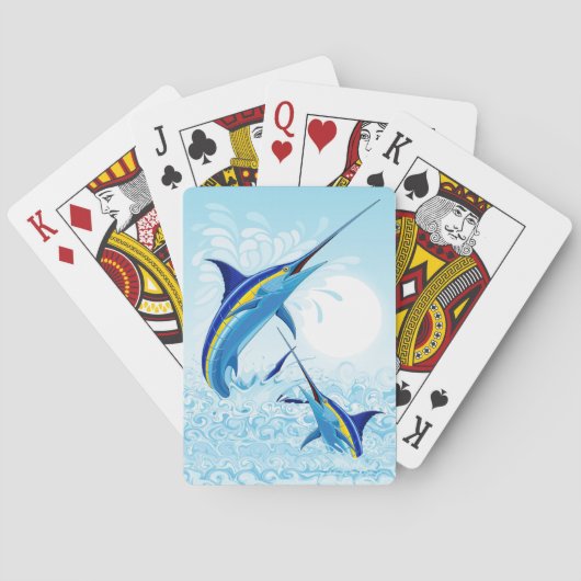 Blauer Marlin springt aus dem Ozean Spielkarten (Rückseite)