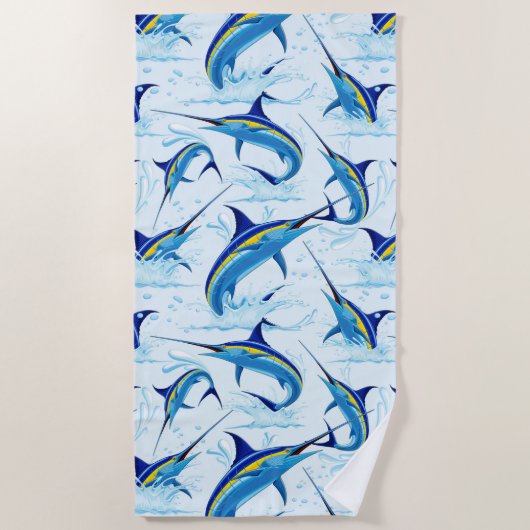 Blauer Marlin springt aus dem Ozean Strandtuch (Vorderseite)