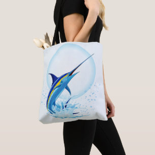 Blauer Marlin springt aus dem Ozean Tasche