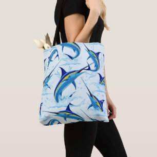 Blauer Marlin springt aus dem Ozean Tasche