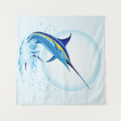 Blauer Marlin springt aus dem Ozean Wandteppich (Vorderseite (Horizontal))