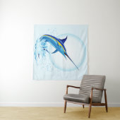 Blauer Marlin springt aus dem Ozean Wandteppich (Beispiel (Horizontal))