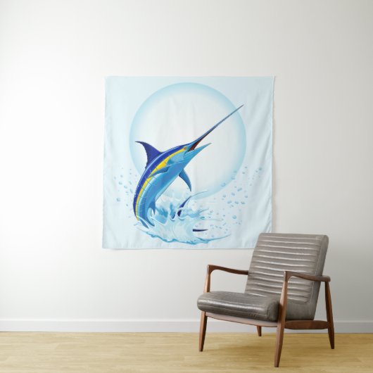 Blauer Marlin springt aus dem Ozean Wandteppich (Beispiel)