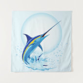 Blauer Marlin springt aus dem Ozean Wandteppich (Vorderseite)