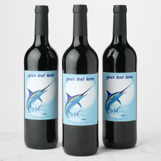 Blauer Marlin springt aus dem Ozean Weinetikett (Flaschen)