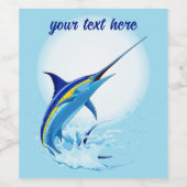 Blauer Marlin springt aus dem Ozean Weinetikett (Einzelnes Label)
