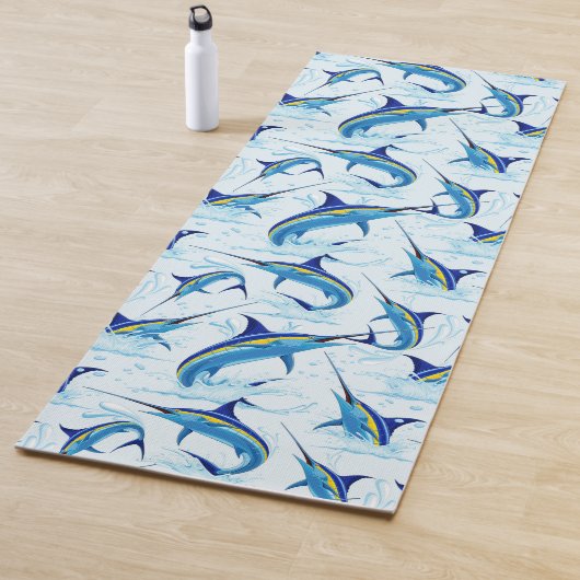Blauer Marlin springt aus dem Ozean Yogamatte (Beispiel)
