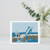 Blauer Marlin springt mit Fischern Postkarte (Stehend Vorderseite)