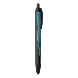 Blauer Marmor Agate Glamour Black Golden Glitzer Kugelschreiber