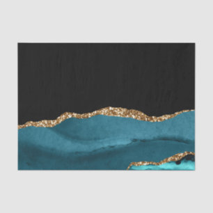 Blauer Marmor Agate Glamour Black Golden Glitzer Seidenpapier