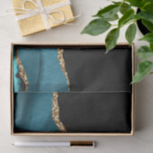 Blauer Marmor Agate Glamour Black Golden Glitzer Seidenpapier (Geschenk)