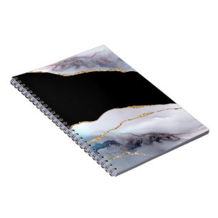 Blauer Marmor Agate Schwarzer goldener Glitzer Akz Notizblock