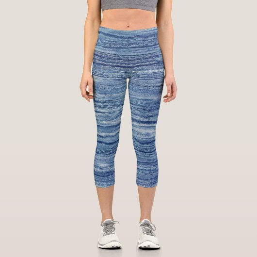 Blauer Marmor Capri Leggings (Vorderseite)