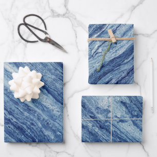 Blauer Marmor Geschenkpapier Set