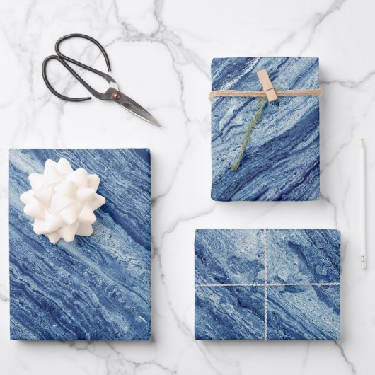 Blauer Marmor Geschenkpapier Set (Vorderseite)