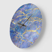 Blauer Marmor Gold Abstrakte Textur Große Wanduhr (Winkel)