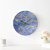 Blauer Marmor Gold Abstrakte Textur Große Wanduhr (Zuhause)