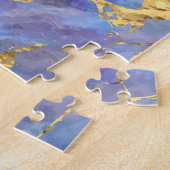 Blauer Marmor Gold Abstrakte Textur Puzzle (Seite)