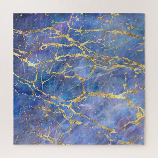 Blauer Marmor Gold Abstrakte Textur Puzzle (Vertikal)