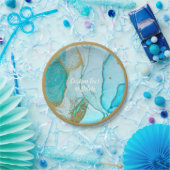 Blauer Marmor Gold Glitzer Personalisiert Pappteller (Party)