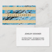 Blauer Marmor | Gold Glitzer Streifen Visitenkarte (Vorne/Hinten)