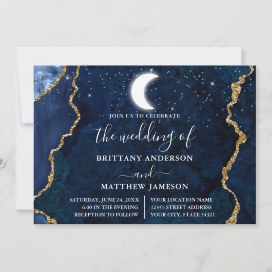 Blauer Marmor Hochzeit Einladung (Vorderseite)
