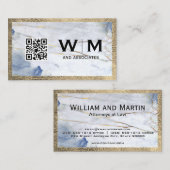 Blauer Marmor | Lederreise | Monogramm | QR-Code Visitenkarte (Vorne/Hinten)