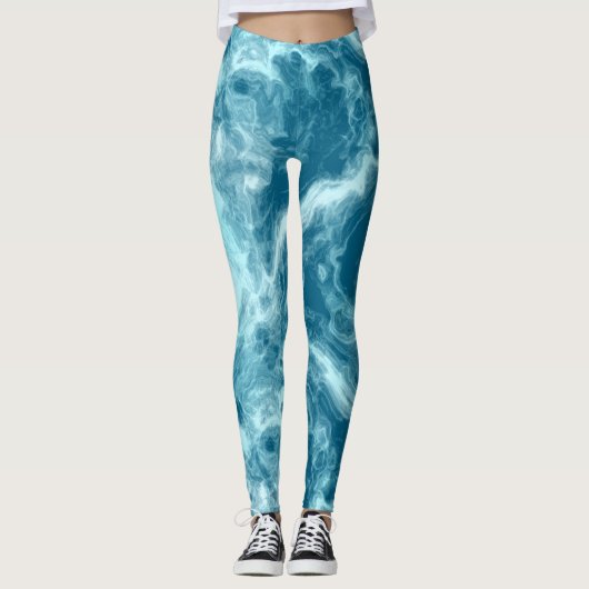 Blauer Marmor Leggings (Vorderseite)