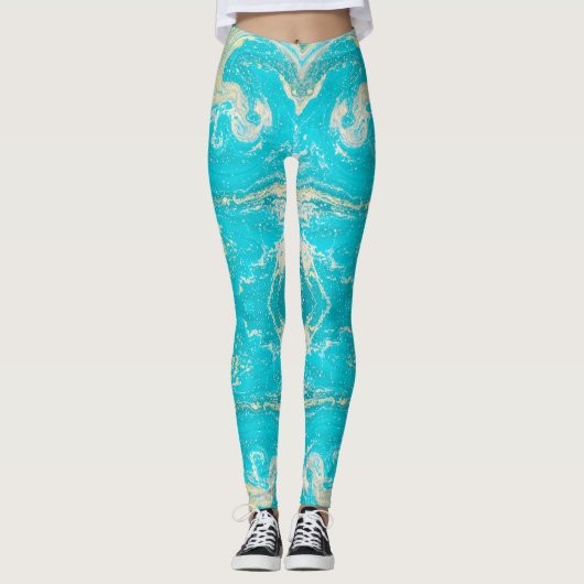Blauer Marmor Leggings (Vorderseite)