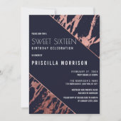 Blauer Marmor-Marmor-Diagonal-Süße 16 Einladung (Vorderseite)