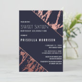 Blauer Marmor-Marmor-Diagonal-Süße 16 Einladung (Stehend Vorderseite)