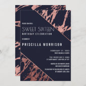 Blauer Marmor-Marmor-Diagonal-Süße 16 Einladung (Vorne/Hinten)