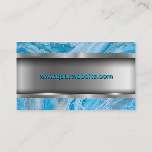 Blauer Marmor | Metallisch Visitenkarte (Rückseite)