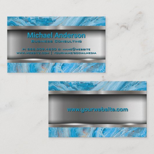 Blauer Marmor | Metallisch Visitenkarte (Vorne/Hinten)
